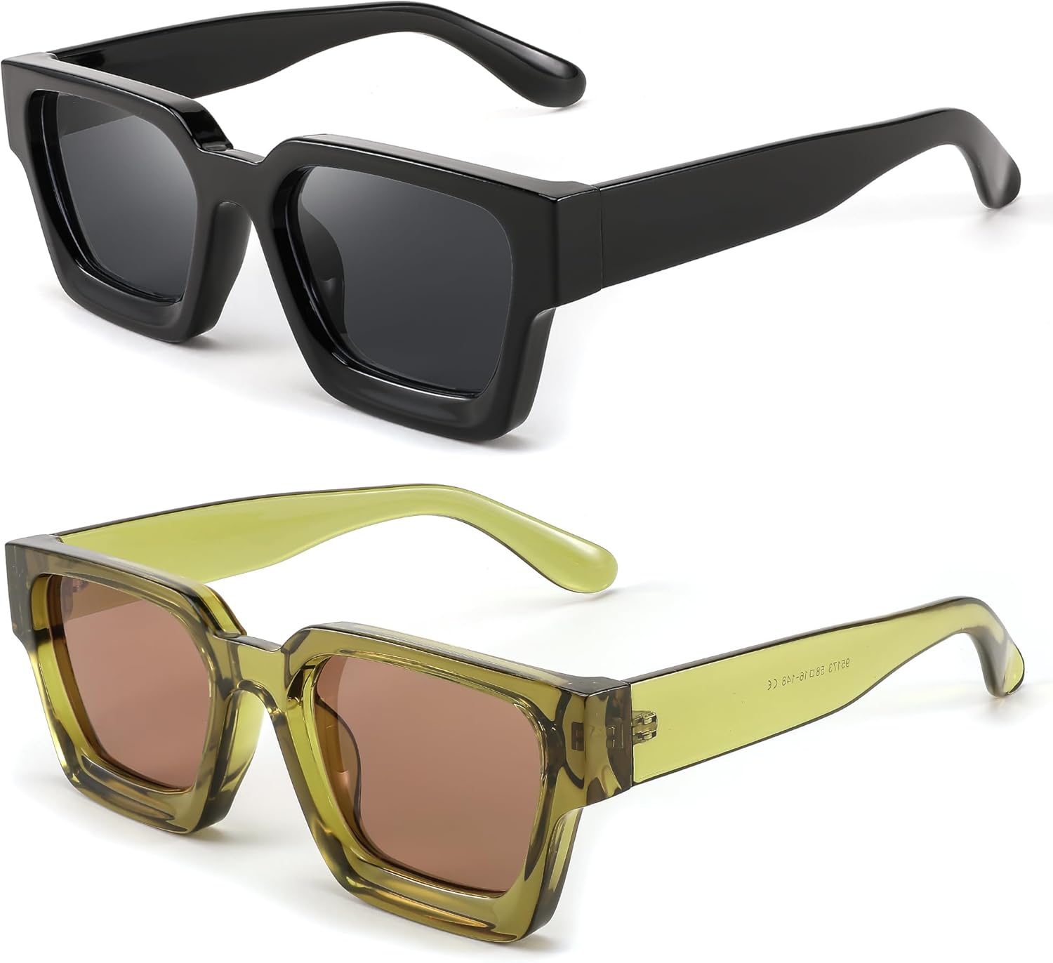 

Солнцезащитные очки FEISEDY в стиле ретро 90-х, квадратной формы, для женщин и мужчин, модные массивные прямоугольные солнцезащитные очки с защитой UV400, модель B2385, 2pcs - Balck + Transparent Green / Tea