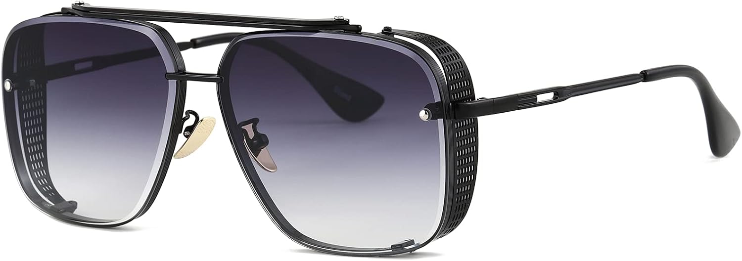 

Солнцезащитные очки-авиаторы Gtand Fashion Oversized Square Aviator Gradient Sunglasses For Men Vintage Metal Side Shield Steampunk Sun Glasses 64mm, C1 Black Frame/Gradient Gray Lens