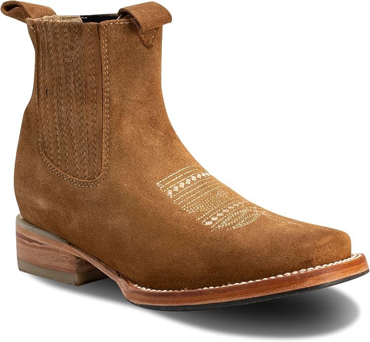 

Мужские золотисто-коричневые замшевые ботинки Челси - с квадратным носком, вестерн-ковбойские ботинки до щиколотки, из натуральной кожи Generic