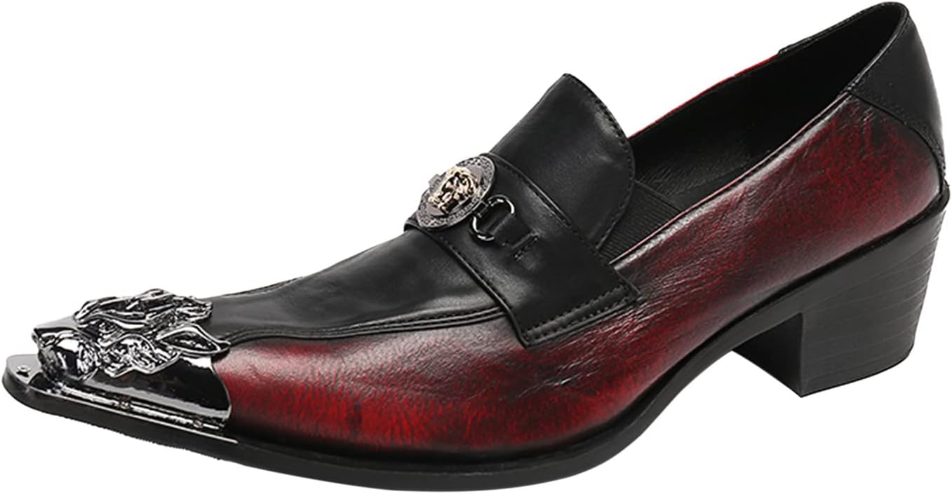 

Мужские кожаные лоферы Santimon с металлическим наконечником в виде льва, вестерн-стиль, без застежки, украшенные бусинами и кристаллами, модные туфли для вечеринок, бальных и свадебных мероприятий, красный