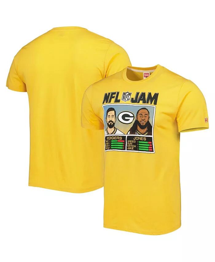 

Мужская футболка Aaron Rodgers и Aaron Jones Heather Gold Green Bay Packers NFL Jam Tri-Blend Homage