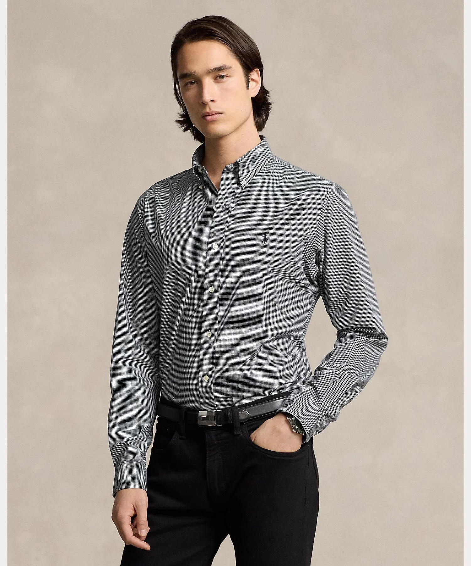 Классическая клетчатая рубашка из эластичного поплина Polo Ralph Lauren, 001 Black