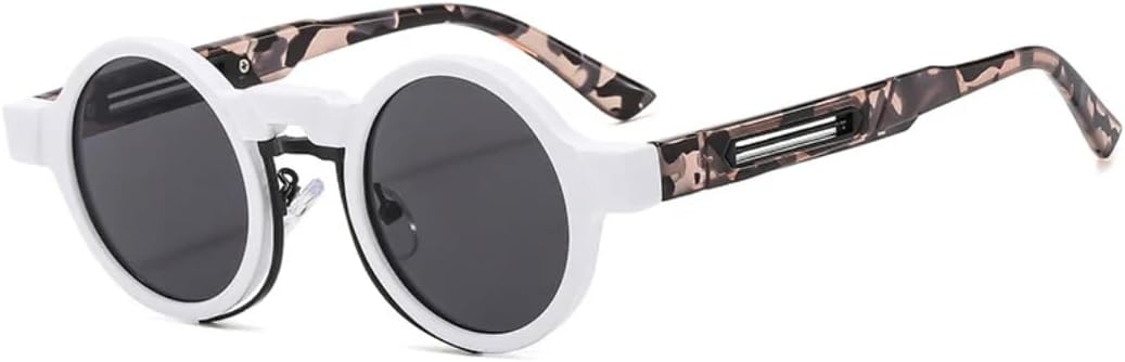 

Маленькие круглые солнцезащитные очки в стиле ретро-панк с градиентным переходом цвета, защита от УФ-излучения UV400, модные для женщин и мужчин UATXTAU, White Pattern Gray