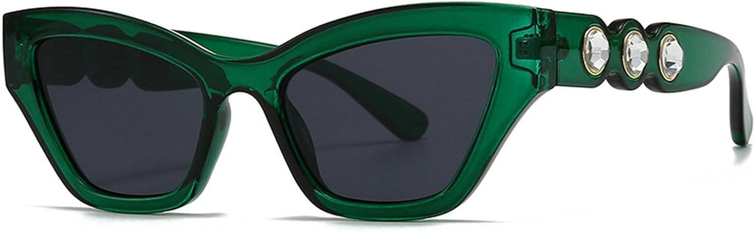 

Солнцезащитные очки со стразами для женщин, многоугольные очки «кошачий глаз», декоративные очки с бриллиантами для костюмированной вечеринки или выпускного бала mincl, Green