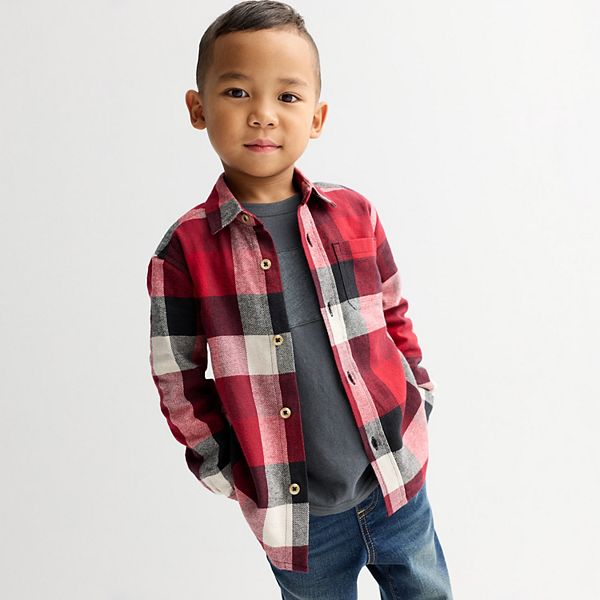 

Детская фланелевая рубашка на пуговицах для мальчика Jumping Beans, Red Black Ivory Plaid