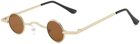 

Солнцезащитные очки в стиле панк, классические маленькие круглые солнцезащитные очки для женщин, широкая переносица, металлическая оправа, черные линзы, очки для вождения MTZJH, Gold-tea