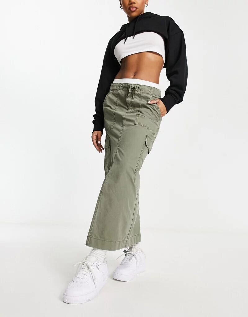 

Юбка миди карго цвета хаки ASOS