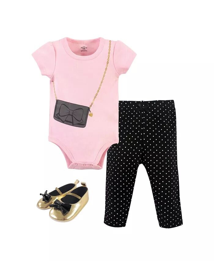 

Хлопковое боди Baby Girls Treasure Baby, комплект из 3 предметов, брюки и обувь, классическая черная сумочка Little Treasure, мультиколор