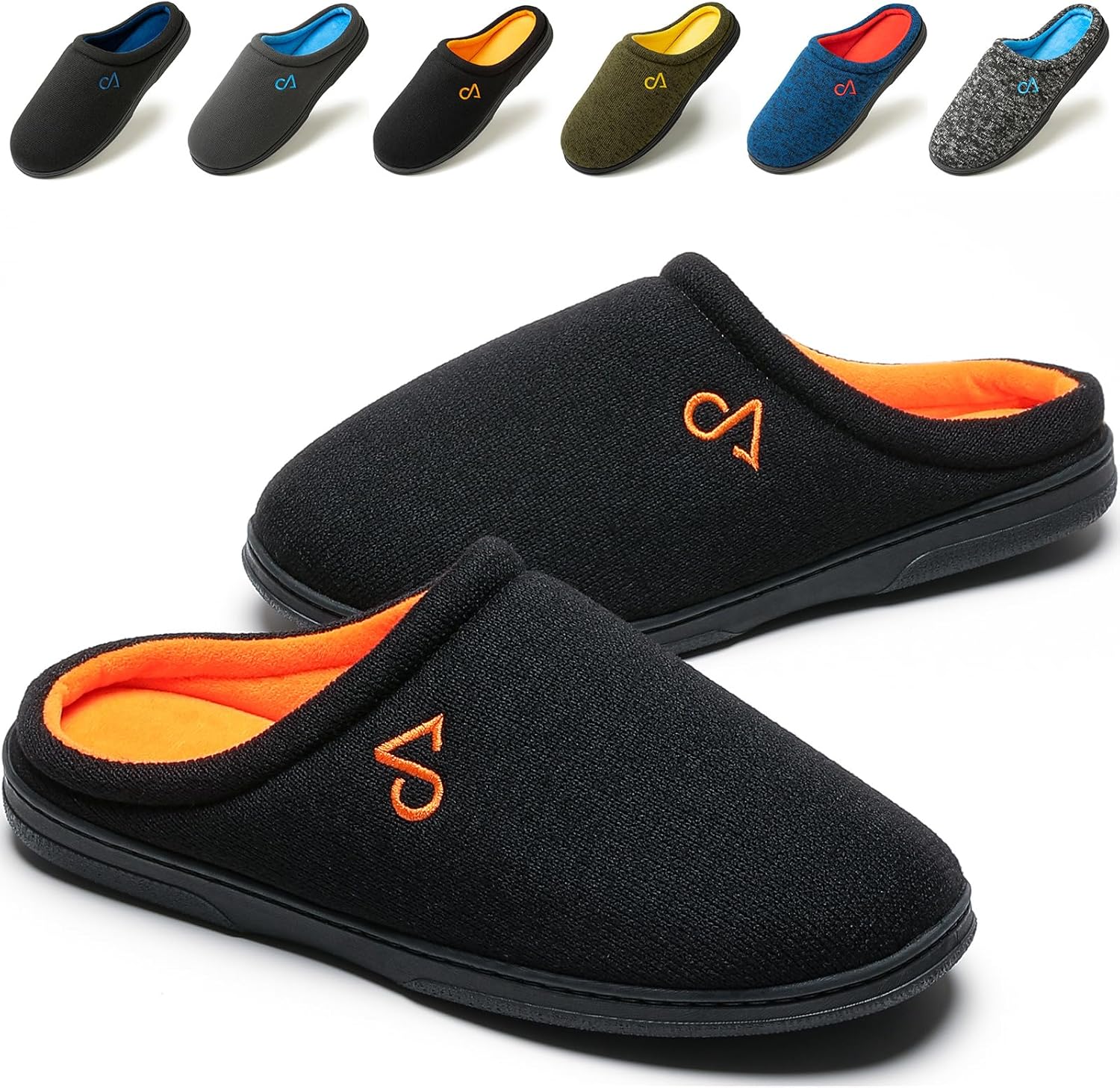

Мужские уютные домашние тапочки с ультрамягкой стелькой из пены с эффектом памяти и резиновой подошвой Cozyarea, черный/оранжевый