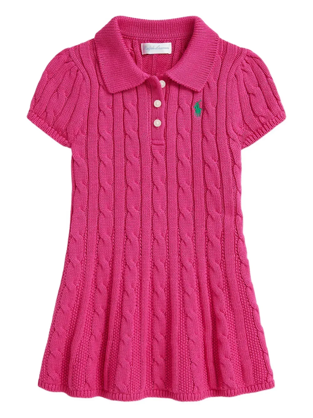 Платье с косами и воротником поло POLO RALPH LAUREN KIDS, розовый
