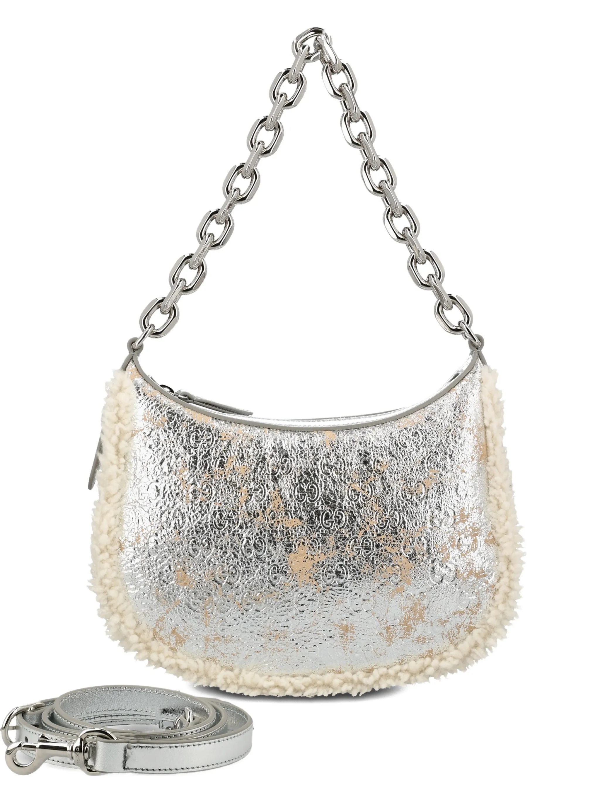 

Сумка на плечо GG Emblem Gucci, серебристый