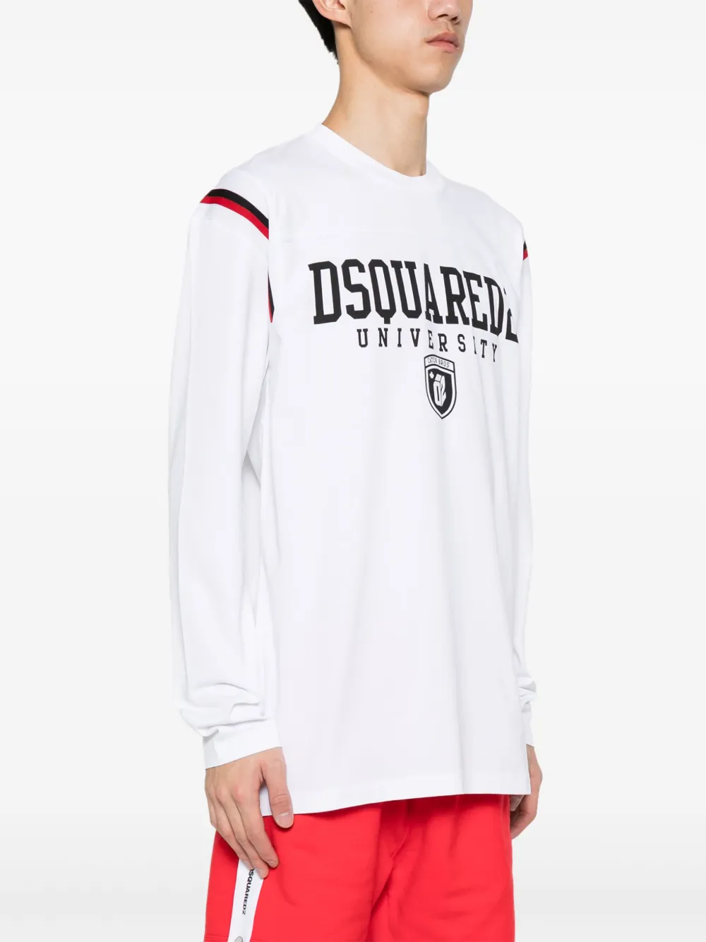 Футболка с длинными рукавами и отделкой в полоску DSQUARED2, белый — фото 3