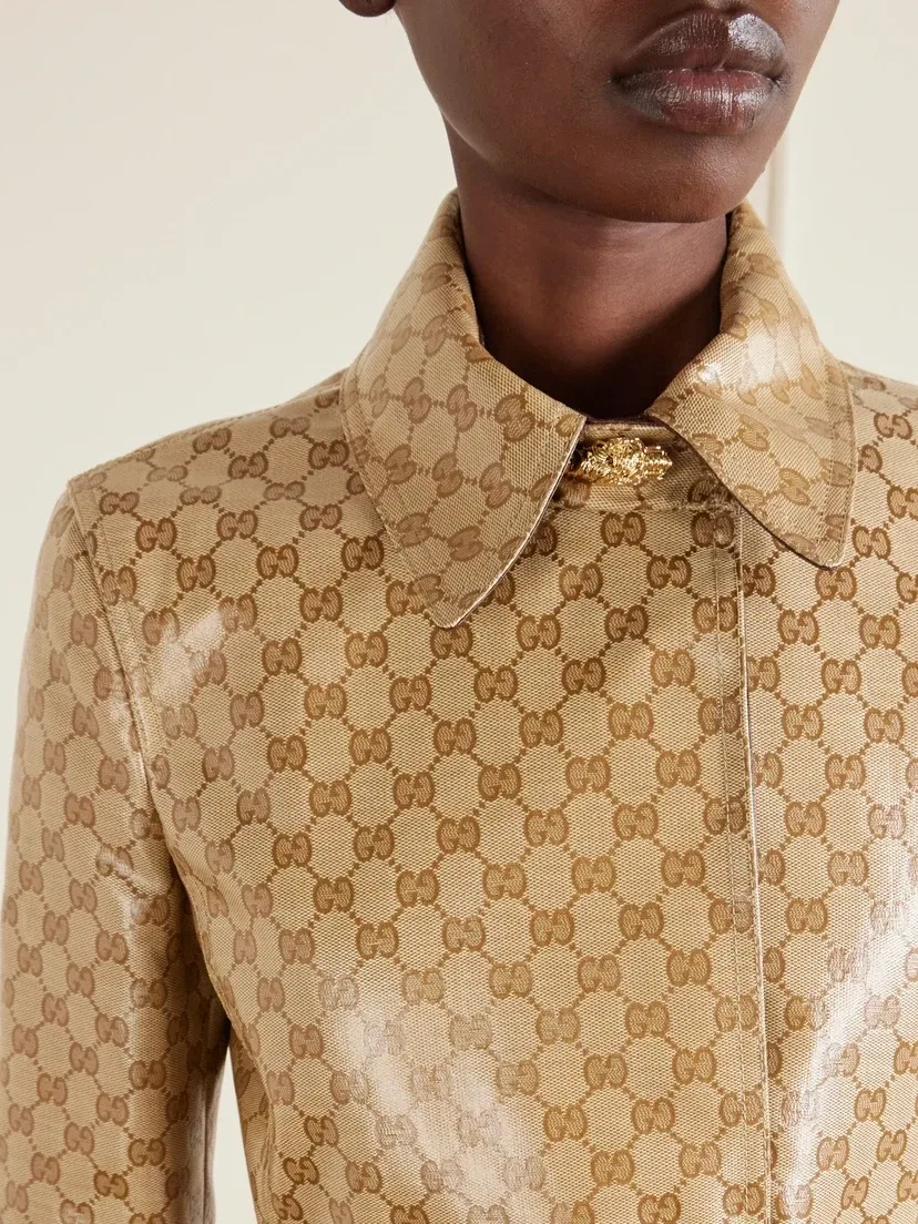 Тренч Gucci из прорезиненного канваса с поясом, бежевый — фото 4