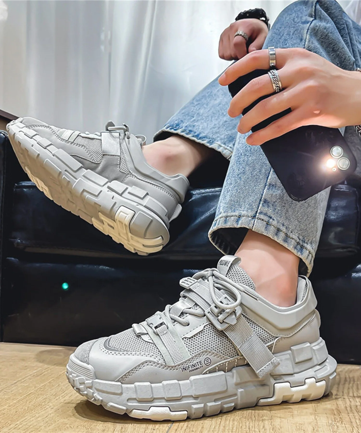 Aimoha Мужские повседневные уличные кроссовки на платформе Aimoha Mens, gray — фото 4