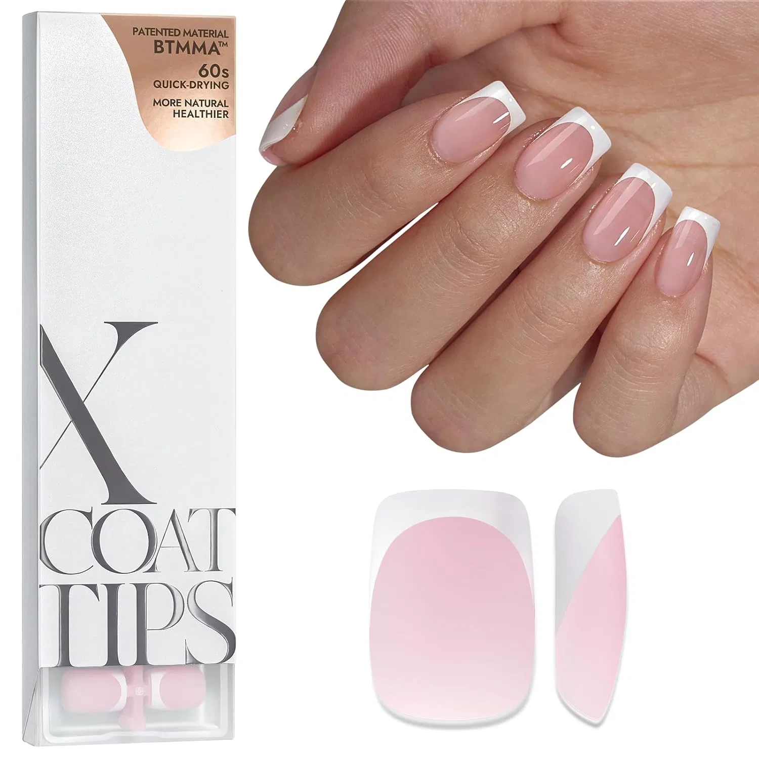 Короткие квадратные накладные ногти BTArtbox French Press On Nails, розовые Btartbox, French Pink-Xs Square
