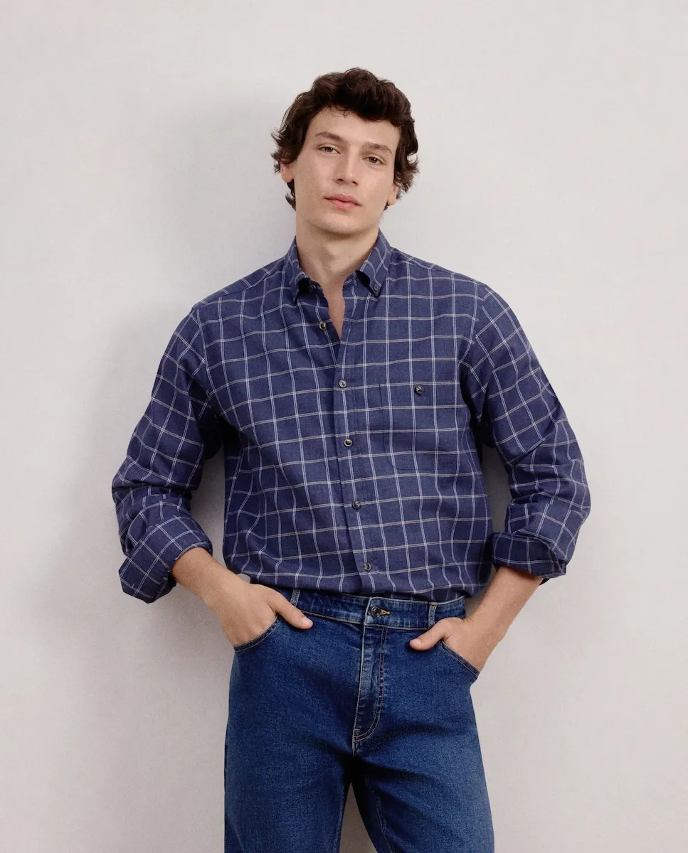 

Рубашка из млах вельвела в клетку, темный фон, классическая Dustin