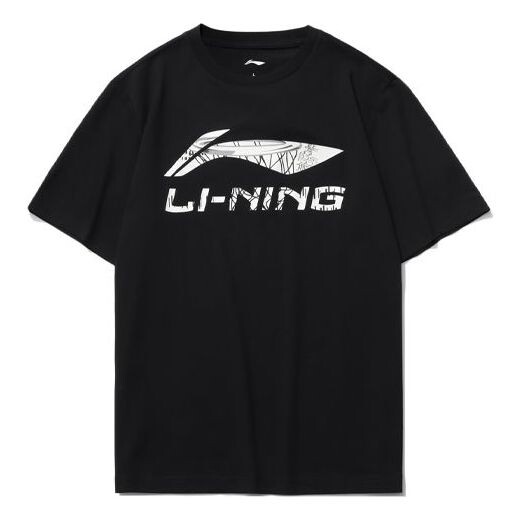 

Футболка с большим графическим принтом, свободная футболка Li-Ning, черный