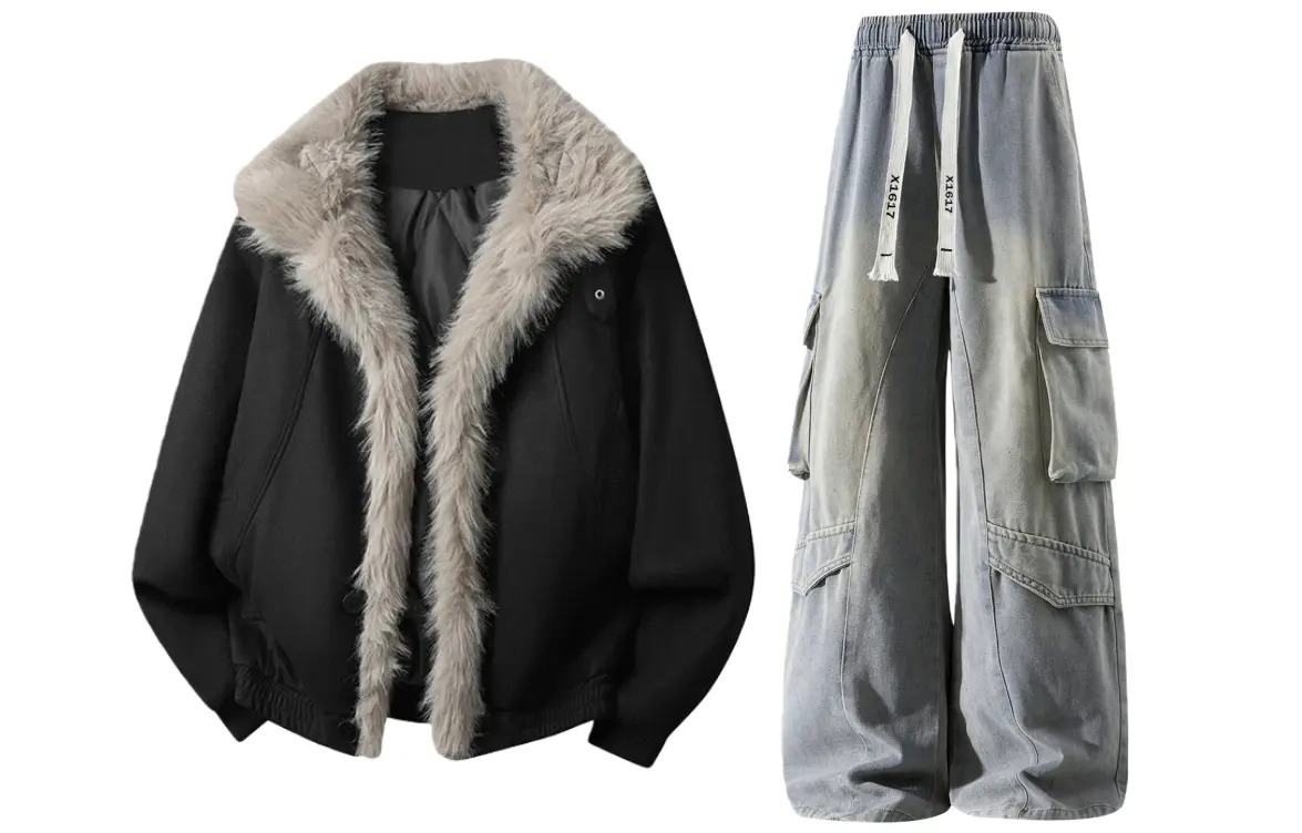 

Повседневная спортивная одежда унисекс с лацканами утолщенная X1617, черный jacket puffer jacket+желтый mud pants