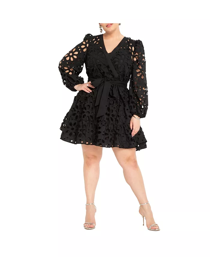 

Платье мини с ярусами и ажурной отделкой Plus Size ELOQUII, черный