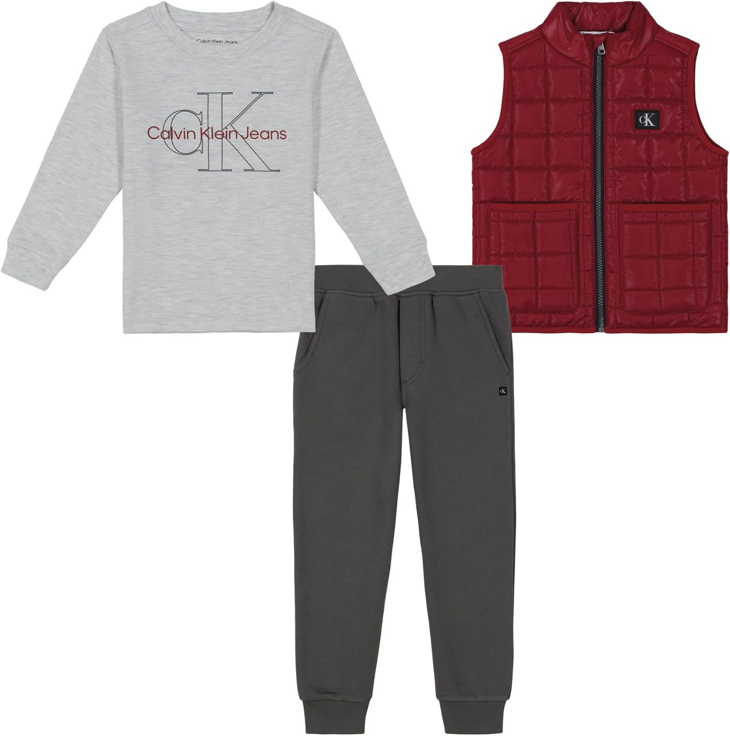 

Комплект из 3 предметов: жилет-брюки Calvin Klein для мальчиков, Red Dahlia/Farina Heather/Wolf Grey