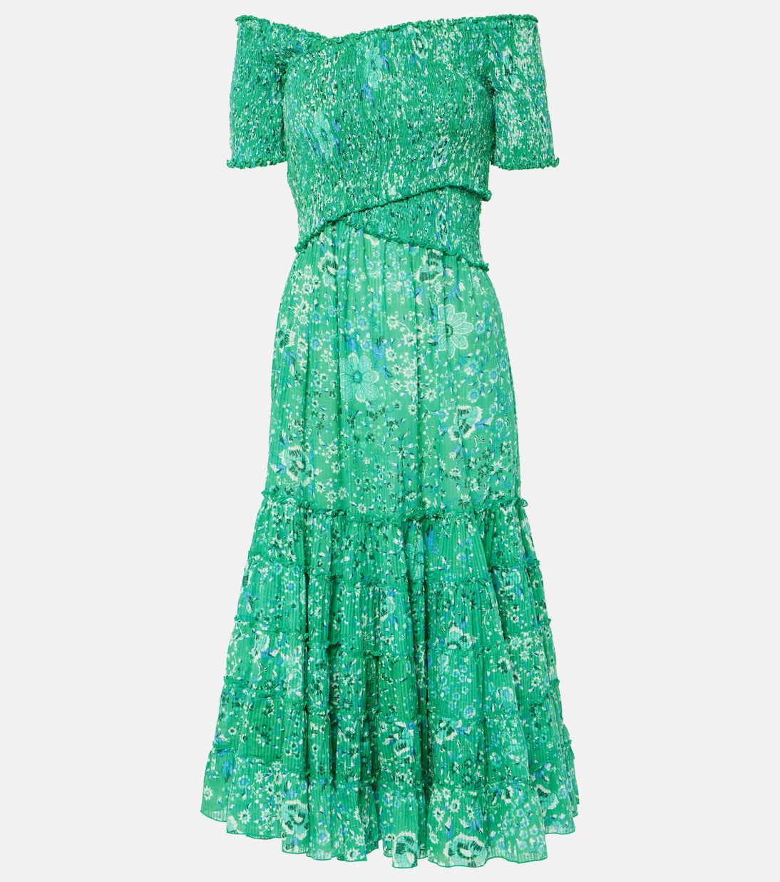 

Платье миди с цветочным принтом Soledad Poupette St Barth, Green Embroidery Flower