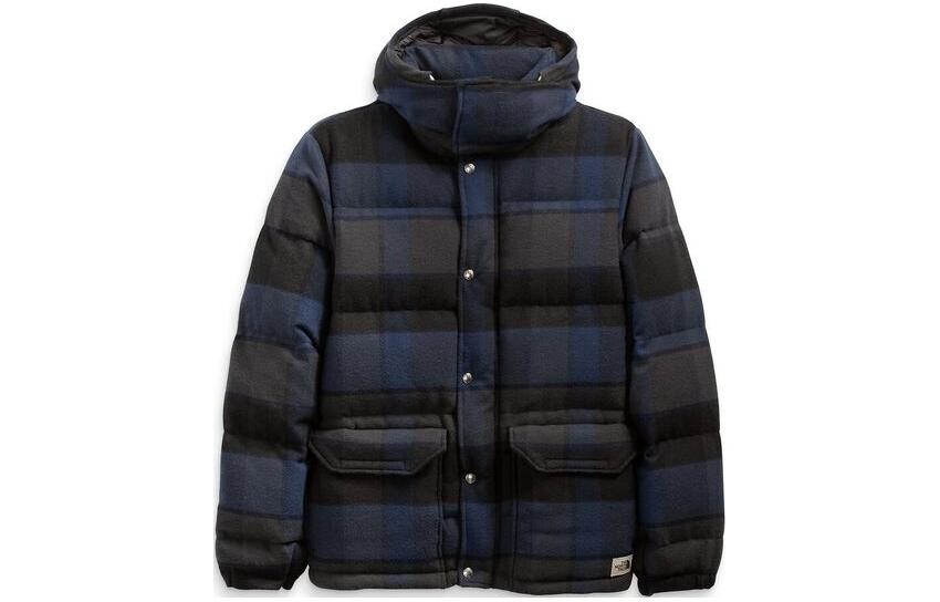 

Пуховик мужской синий с черной надписью The North Face