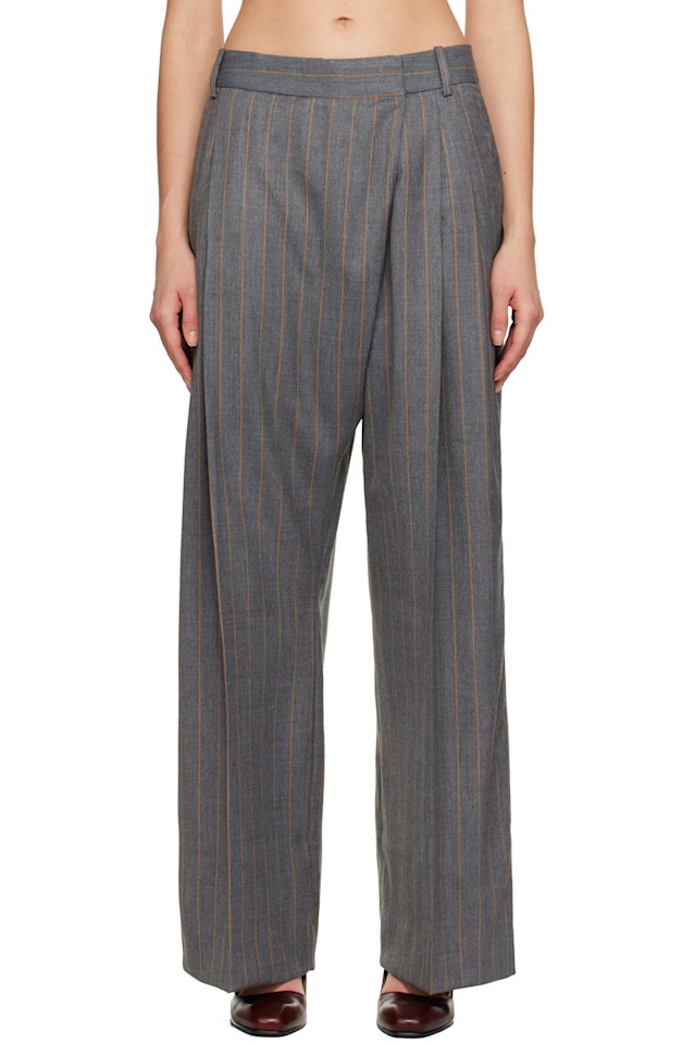 

Брюки в серую полоску с перекрестными лямками Ganni, Pewter