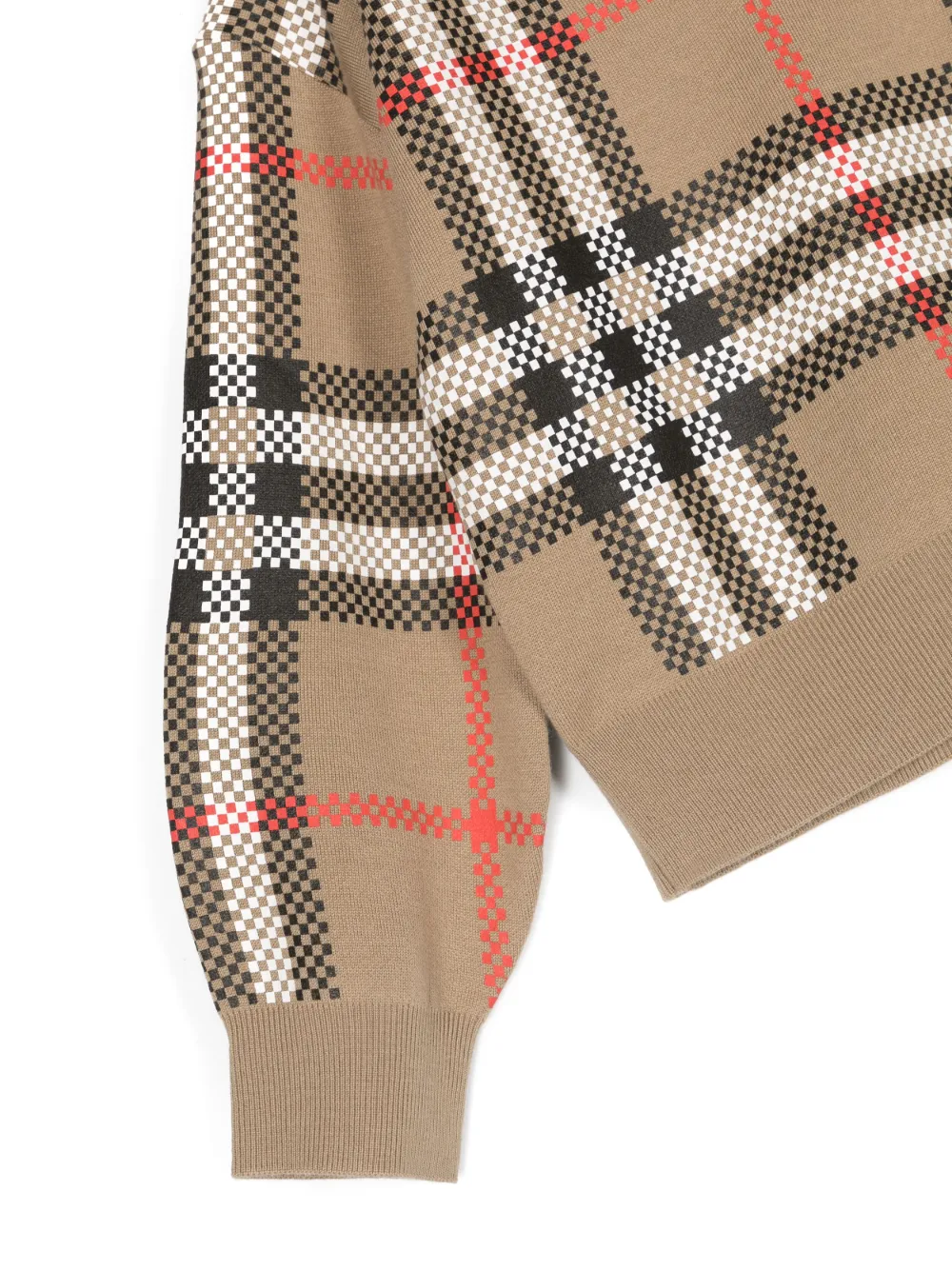 Свитер в клетку Vintage Check с V-образным вырезом BURBERRY KIDS, нейтральный — фото 3
