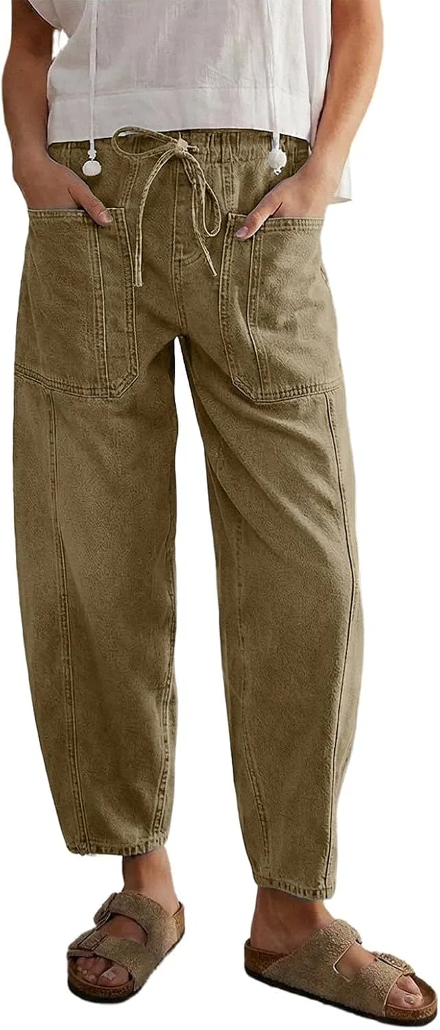 Джинсы, высокая талия, Barrel Jeans, зеленый