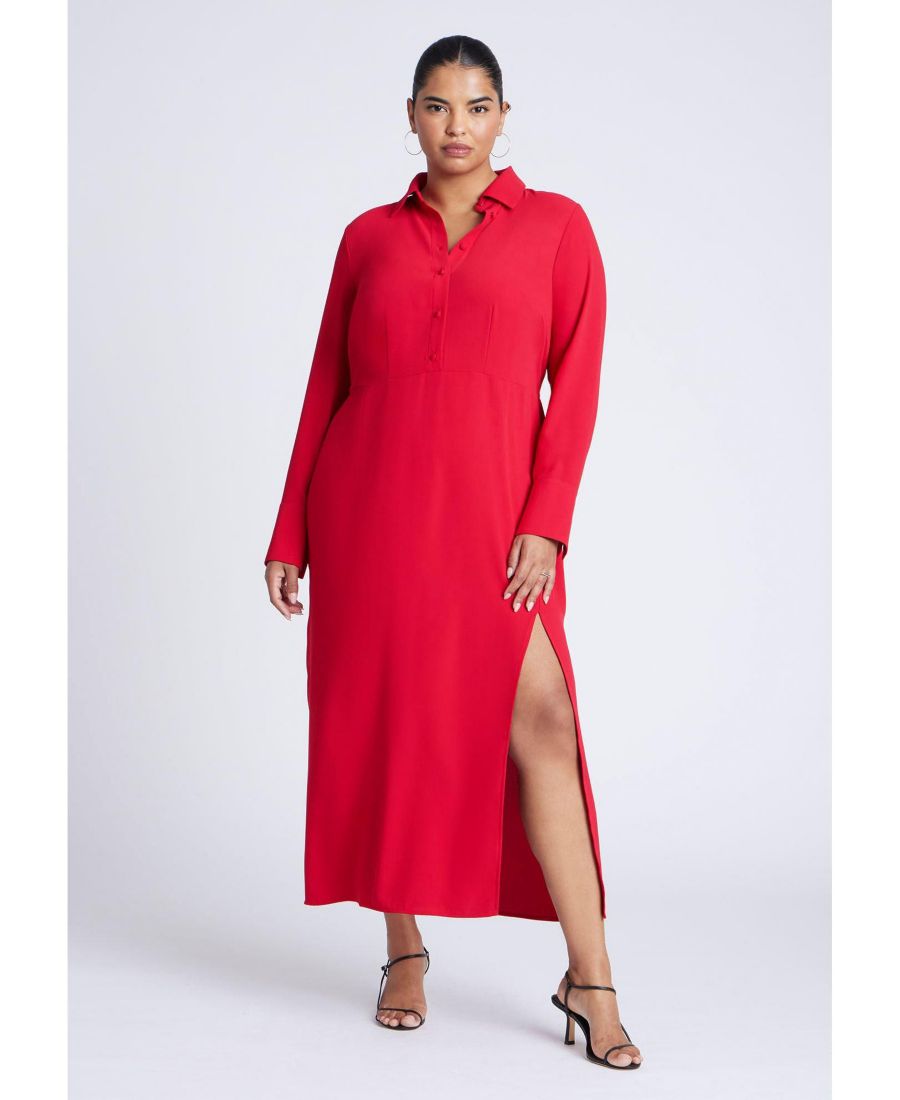 

Женское длинное платье-рубашка с воротником больших размеров ELOQUII, Barbados cherry