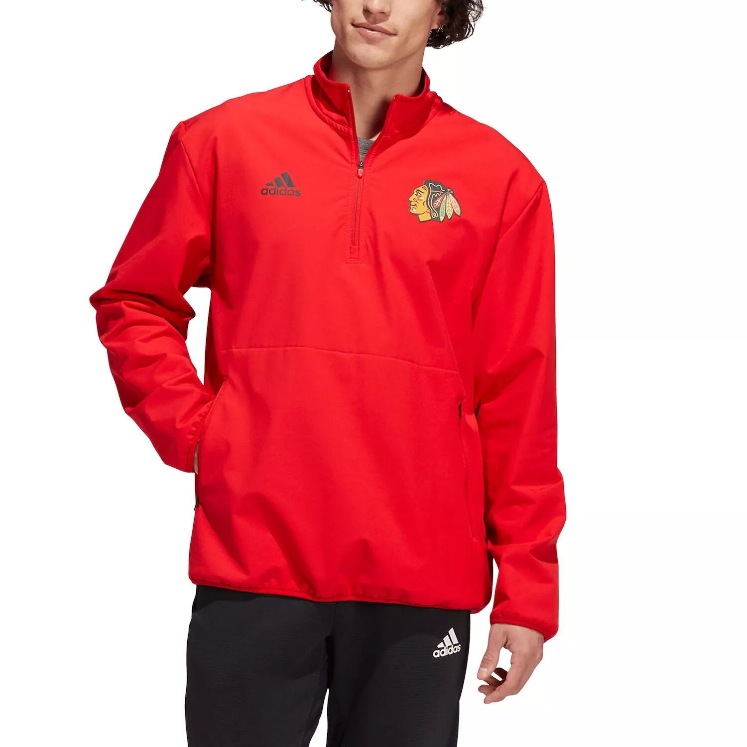 

Мужская красная куртка Chicago Blackhawks с молнией на четверть adidas, Красный, Мужская красная куртка Chicago Blackhawks с молнией на четверть adidas