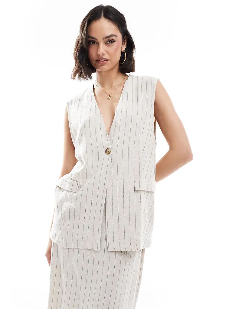 

Длинный жилет в полоску из искусственного льна ASOS DESIGN