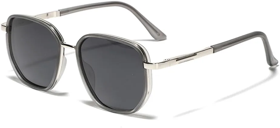 

Поляризованные солнцезащитные очки для женщин, зеленые и серые, полуметаллические, солнцезащитные очки для мужчин, многоугольные VFDHN, Grey Silver Frame