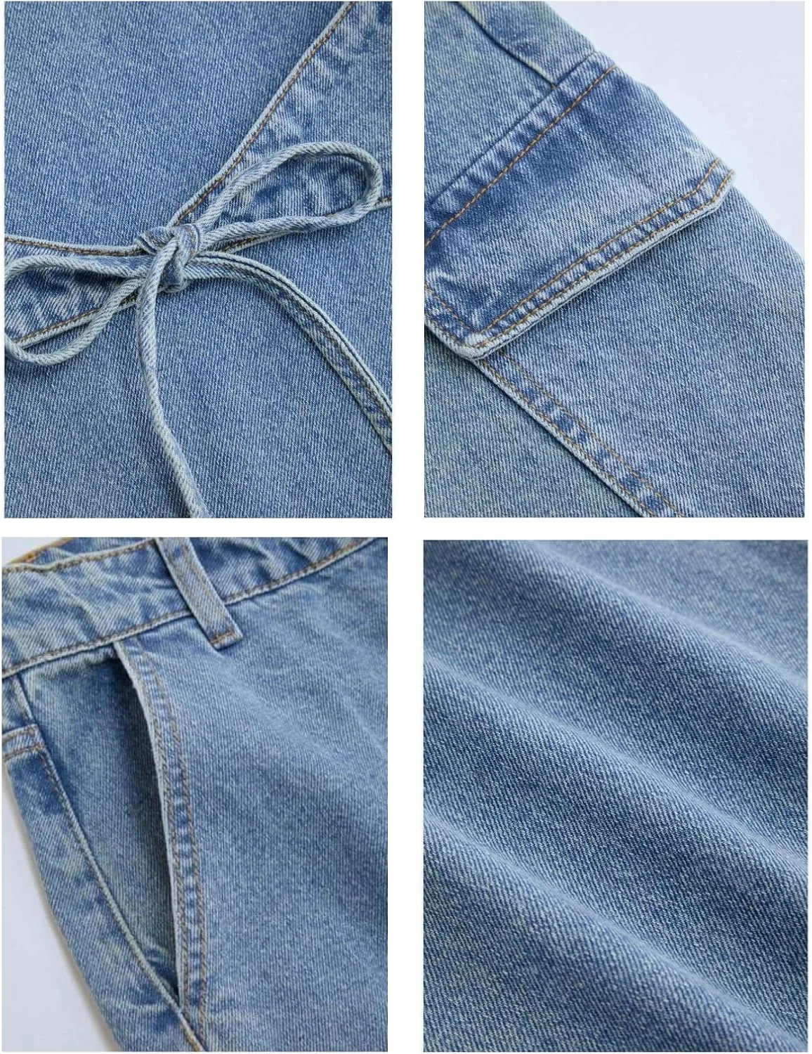 Женские джинсы Baggy Bow Y2K с прямыми широкими штанинами, низкой посадкой и бантами — фото 4