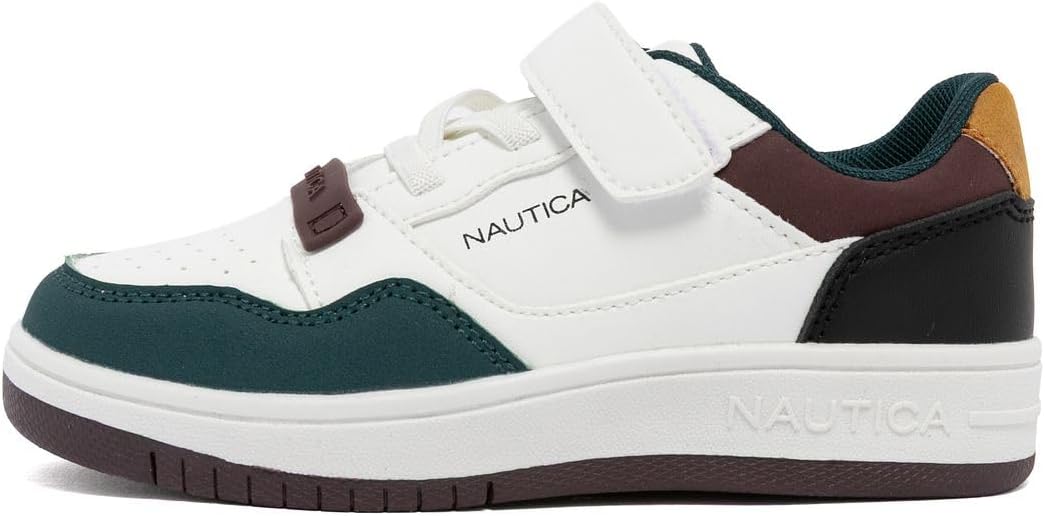 Детские кроссовки Nautica с регулируемыми ремешками, Удобные повседневные кеды для мальчиков и девочек, малышей и маленьких детей, белый/зеленый — фото 2