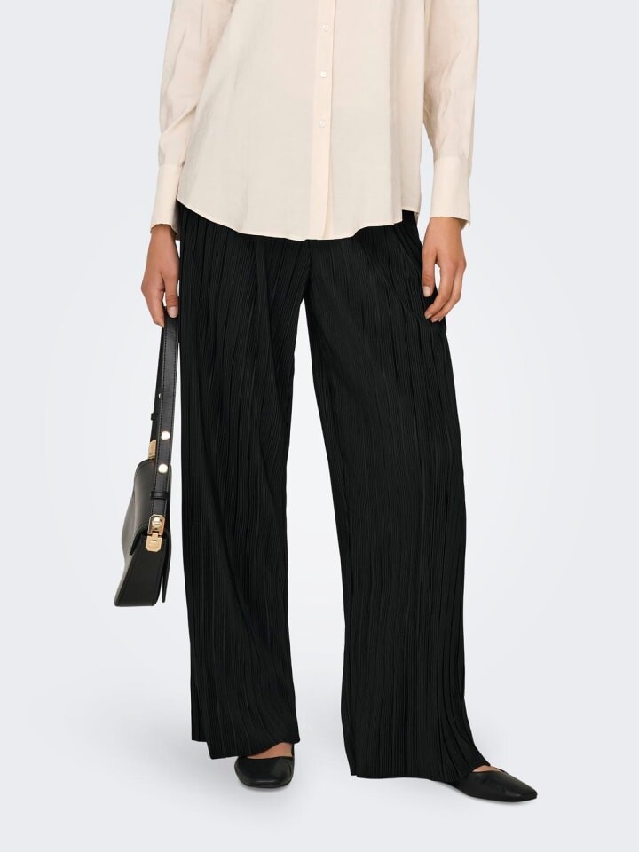

Тканевые брюки ONLY Wide Leg elastischer Bund plissiert, черный