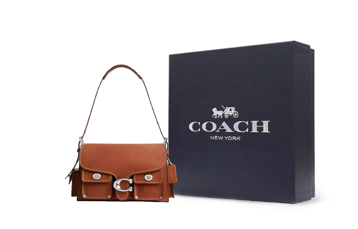 

COACH Кожаная наплечная сумка CargoSoft Tabby Grain, байкерская, одноручная сумка Medium Women's красный коричневый