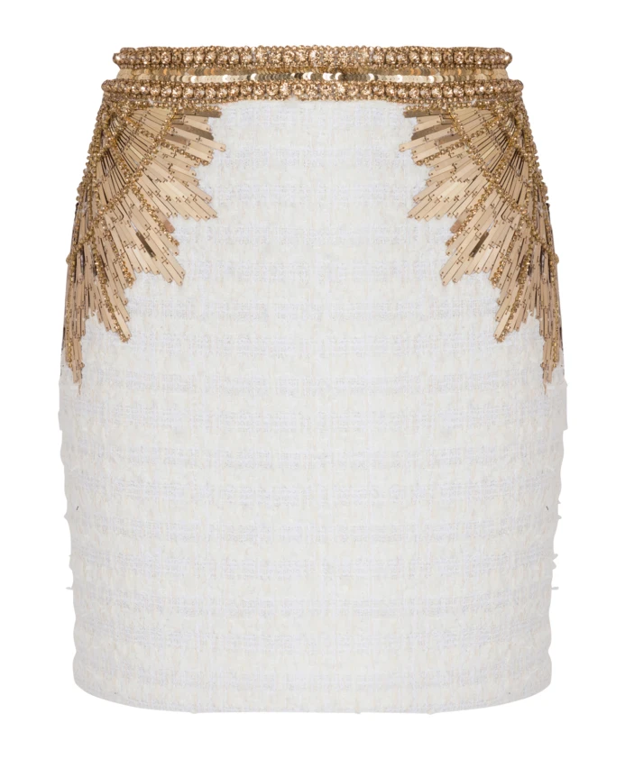 

Твидовая юбка с вышивкой Balmain, белый