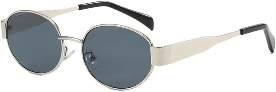 

Модные овальные солнцезащитные очки для женщин и мужчин, роскошные солнцезащитные очки в металлической оправе, винтажные круглые солнцезащитные очки TYUVIVO, C3 Silver Gray