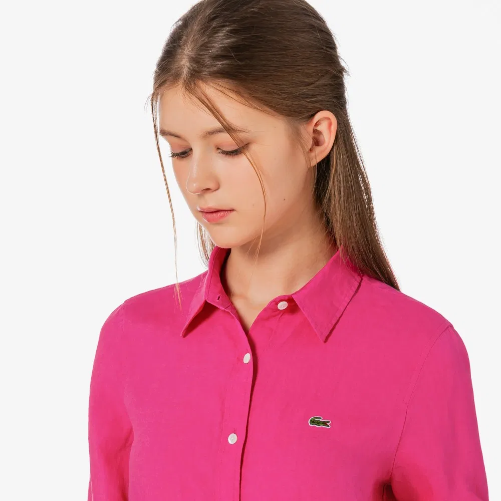 Рубашка Lacoste льняная Regular Fit, розовая — фото 2
