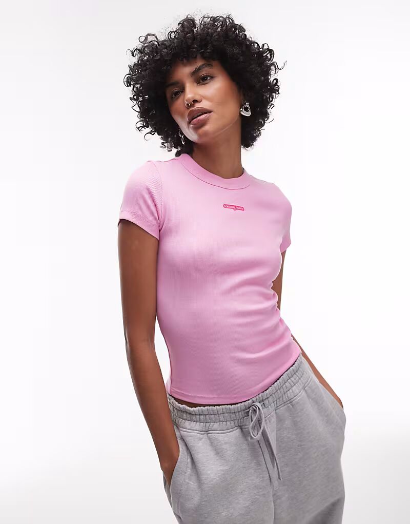 

Футболка Tommy Jeans с надписью slim ярко-розового цвета