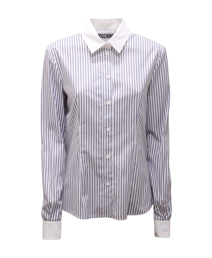 

Рубашка от кутюр белого цвета с синими полосками Moschino, синий