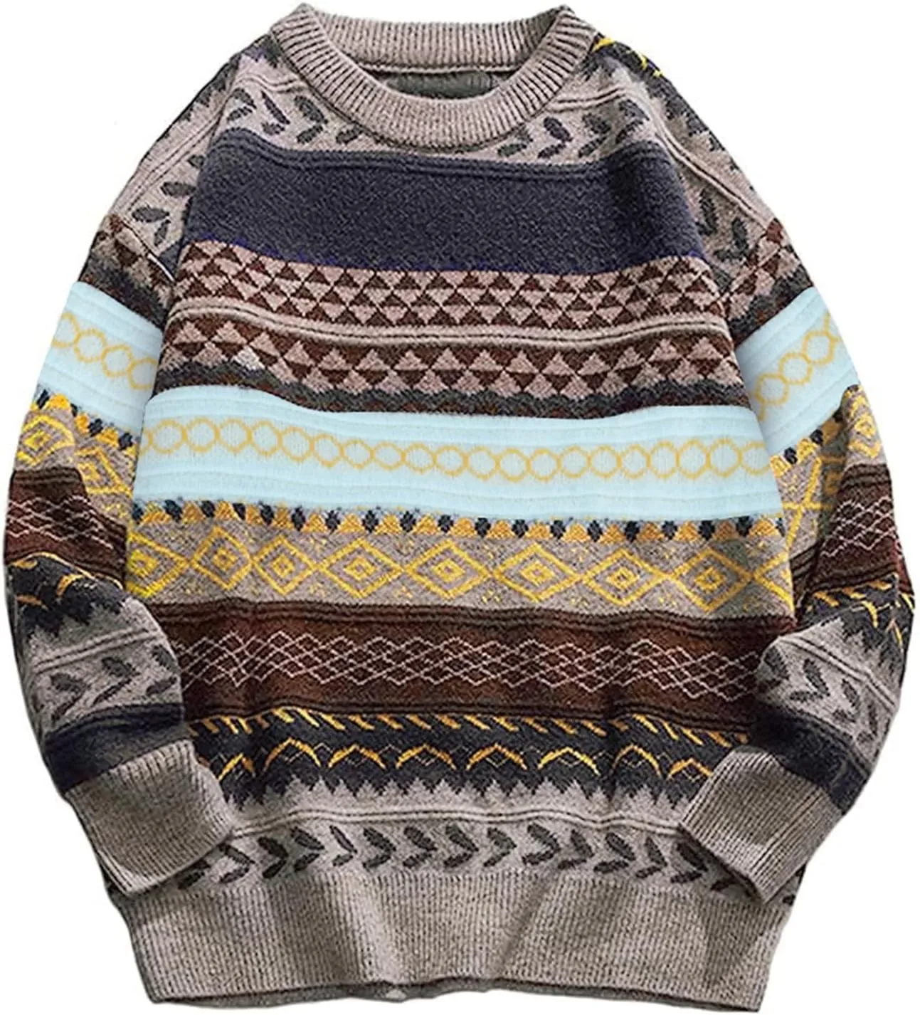 

Мужской свитер Flygo Vintage Grandpa в полоску с ацтекским узором