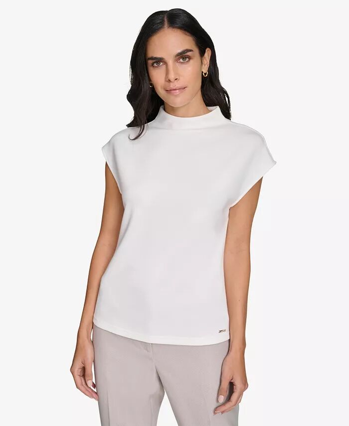 

Женская блузка с коротким рукавом и воротником-стойкой Calvin Klein, коричневый/бежевый
