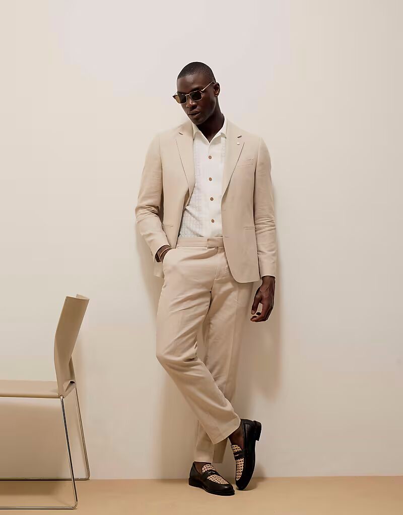 

Узкие льняные брюки кремового цвета River Island