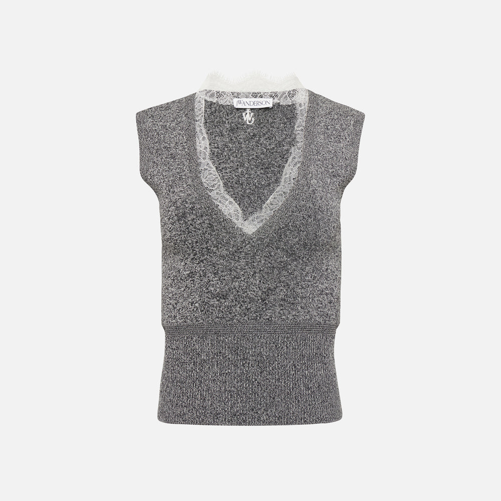 

Жилет JW Anderson Lace Trim V-Neck Vest, цвет Black/White