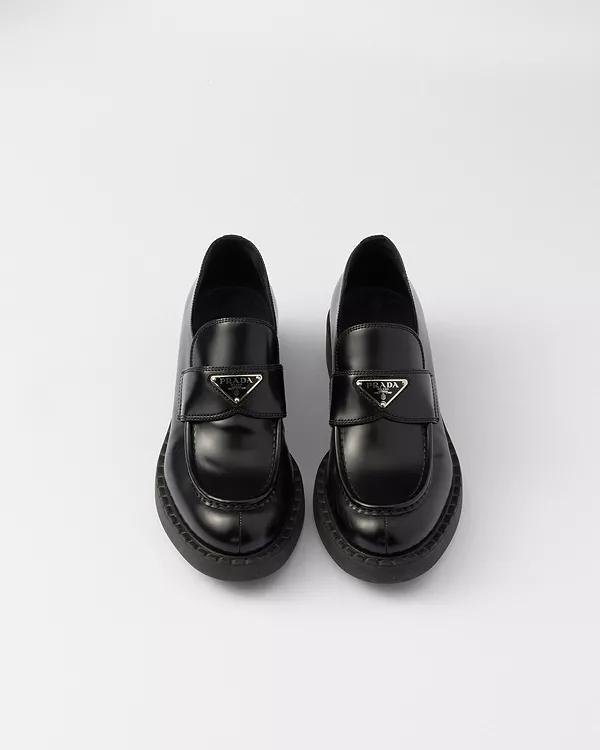 Женские лоферы из матовой кожи шоколадного цвета Prada, черный — фото 3