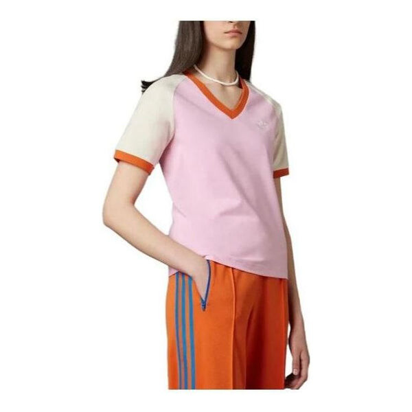 

Футболка (WMNS) Adidas originals Adicolor 70s V-Neck Cali T-shirt 'True Pink', розовый