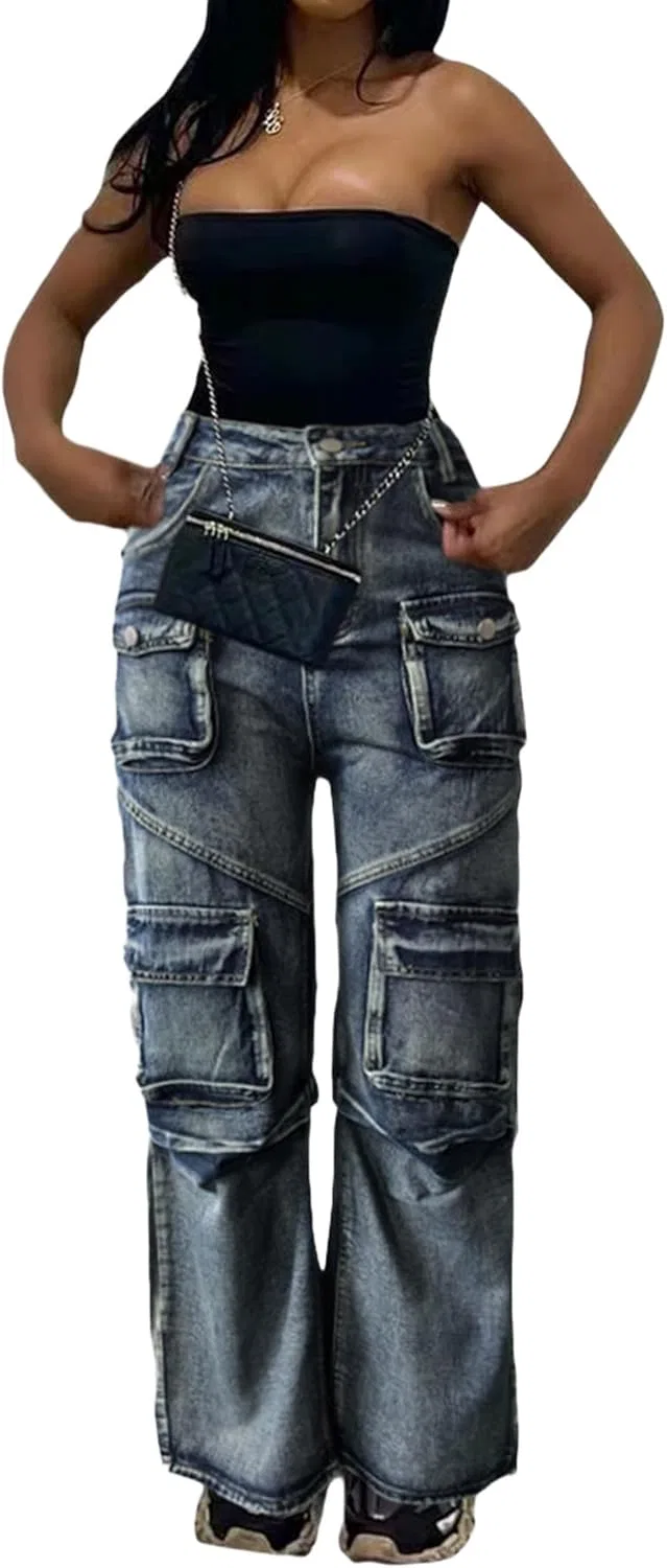 Джинсы свободные Baggy Wide Leg, Синий