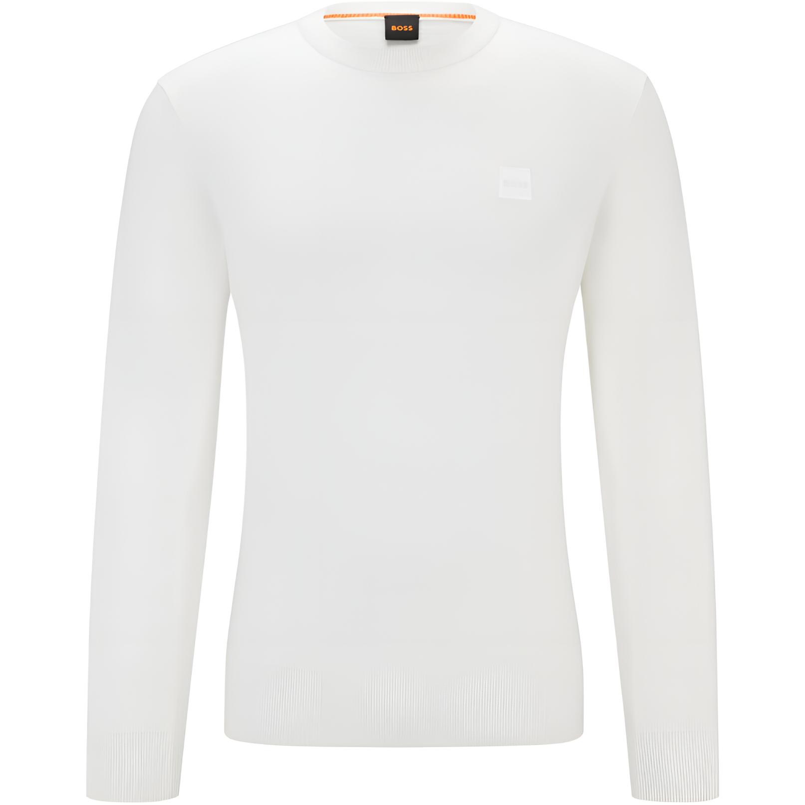 

HUGO BOSS Свитер с круглым вырезом из хлопка и кашемира с логотипом мужской white